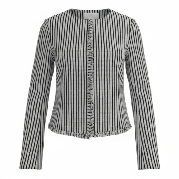 Hugo Boss Komina Black & White Striped Cropped Jacket Frayed Hem Jacket - Picture 3 of 7